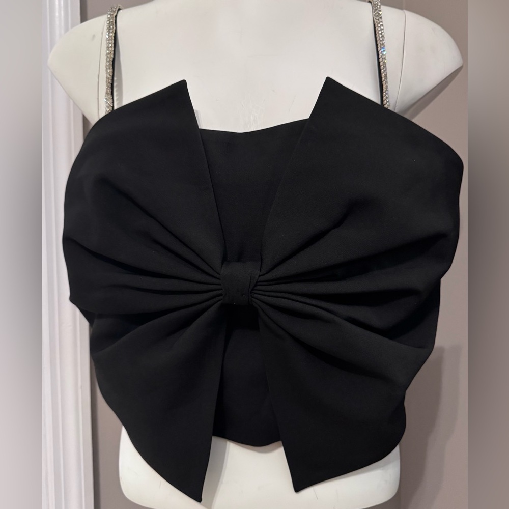 Bagatelle Black bow Crop Top rhinestone straps M/L (8)
